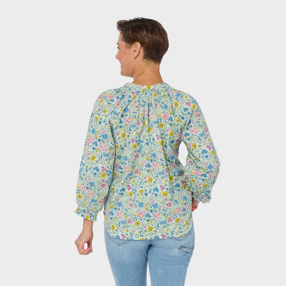 Women's Artisan Hemp 3/4 Sleeve Smocked Blouse Main Image