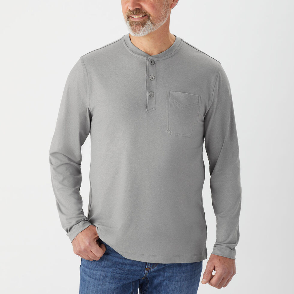 Stanley Men's Long Sleeve Pocketed Henley Shirt, Charcoal Heather, Medium