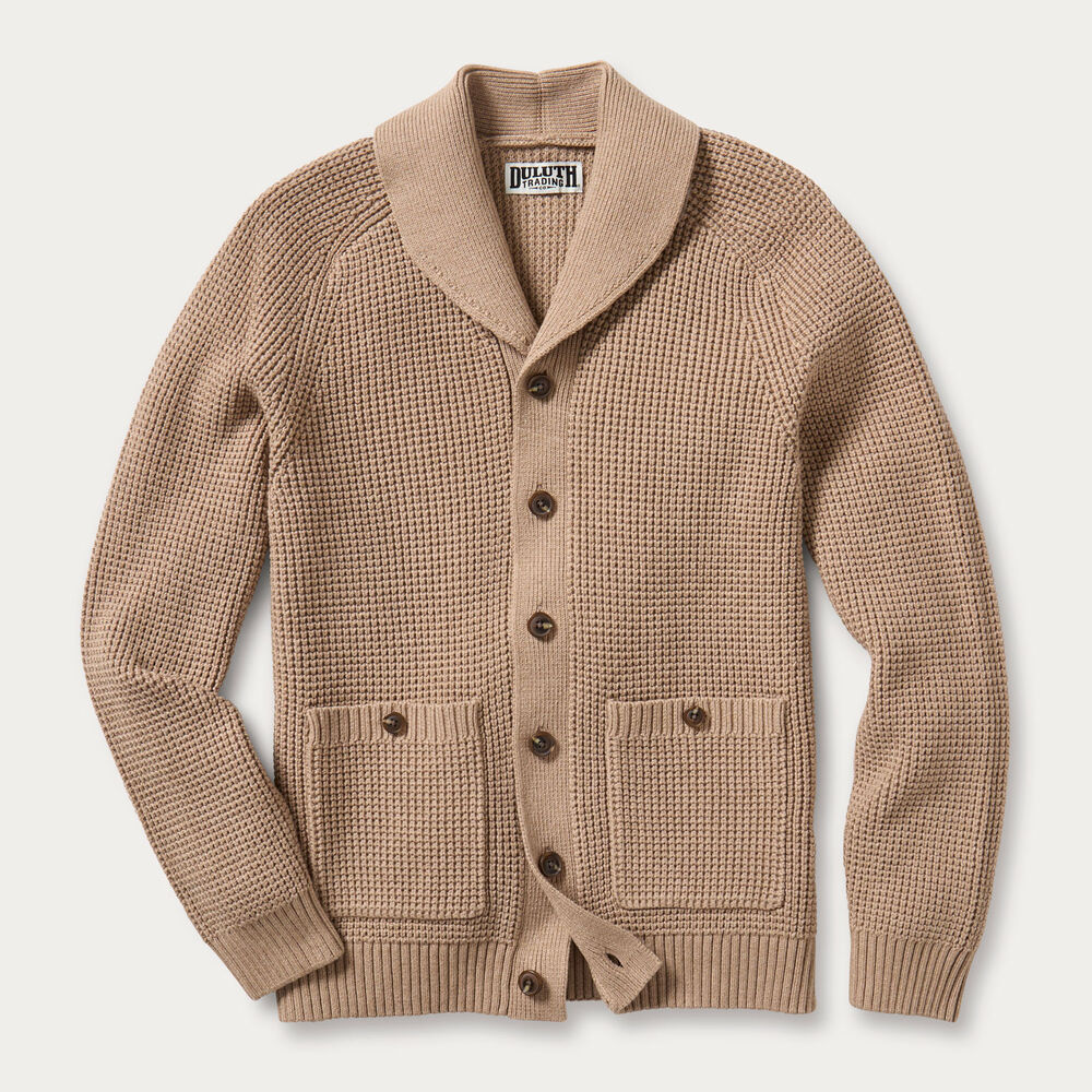 Men's Burly Retirement Shawl Collar Waffle Cardigan Main Image