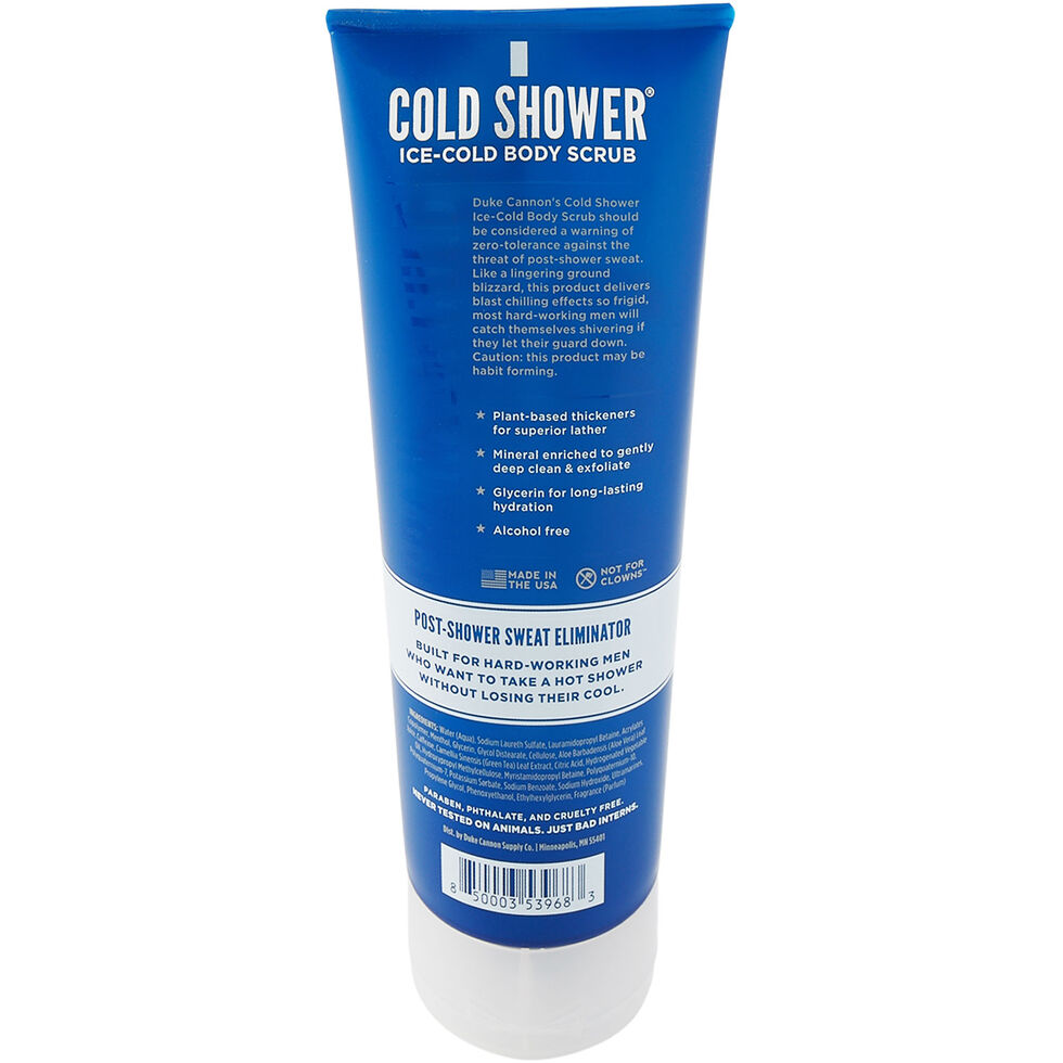 Duke Cannon Supply Co. Cold Shower Ice-Cold Body Scrub, 8 Fl. Oz. /  Exfoliating Body Wash Scrub for Men, Alcohol-Free, Paraben-Free