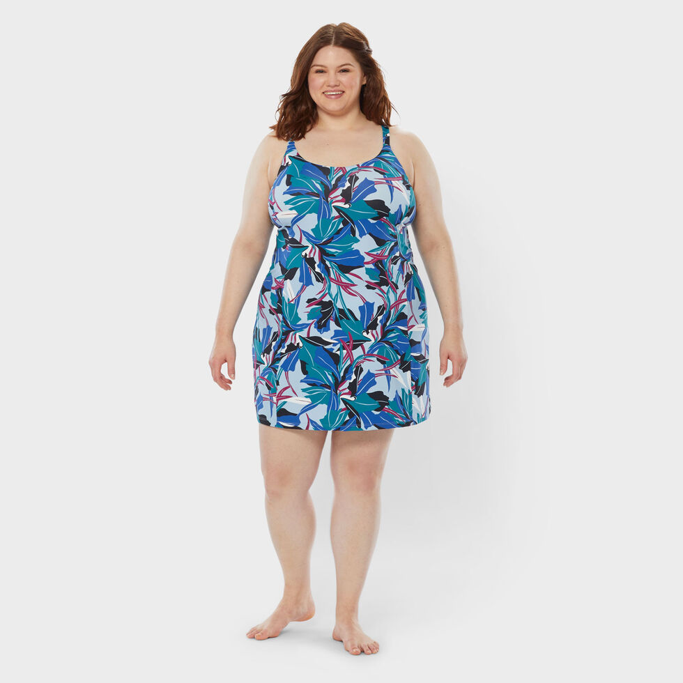 knee length dresses for ladies Chlorine Resistant One-Piece Plus Size Ladies Polyester Swimdress 28W