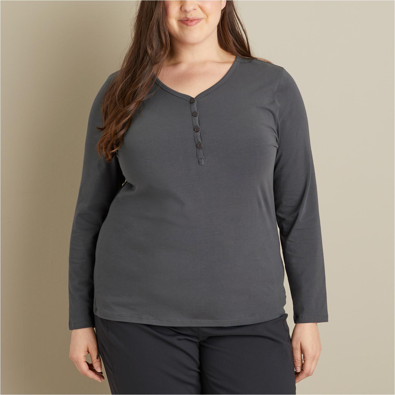 Women's Plus No-Yank Long Sleeve Henley T-Shirt | Duluth Trading