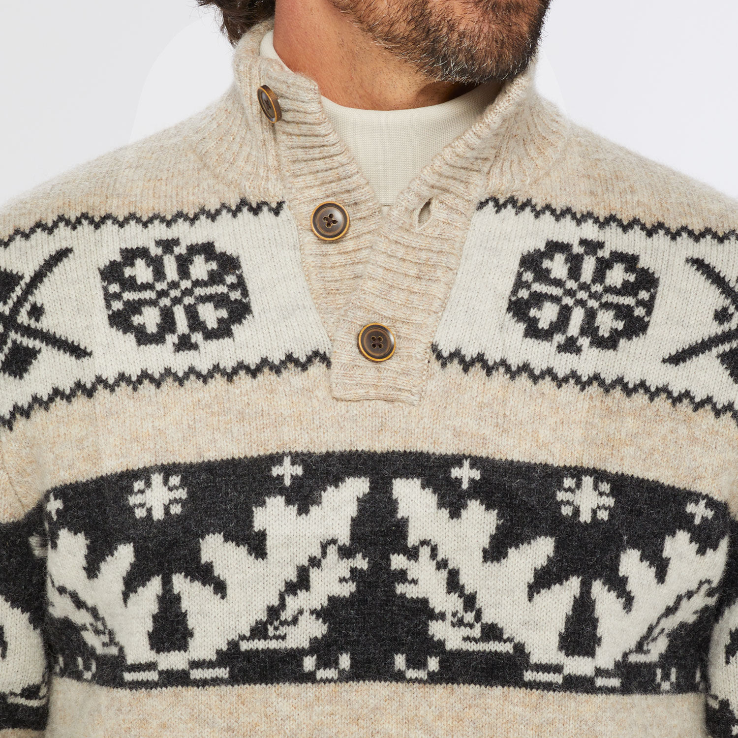 SHETLAND ISLES W.M. (シェットランドアイルウーレンミルズ) Men's Shetland Wool Logo Fair Isle Mock | Duluth Trading Company