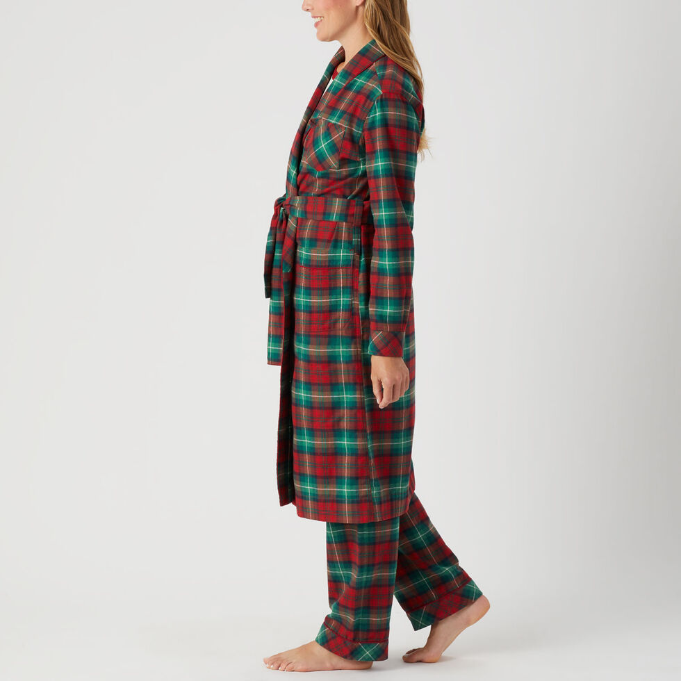 Women's Green Solid Color Flannel Robe