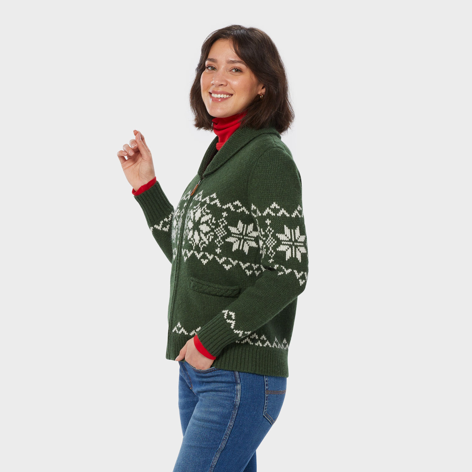Women's Woolpaca Zip-Front Jacquard Cardigan | Duluth Trading Company