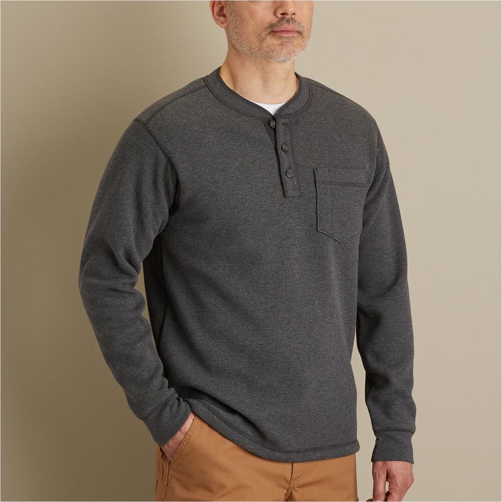Chemise Henley Duluth Trading Homme – Thermique, Tricot Gaufré, Manches Longues, Gris, XXL