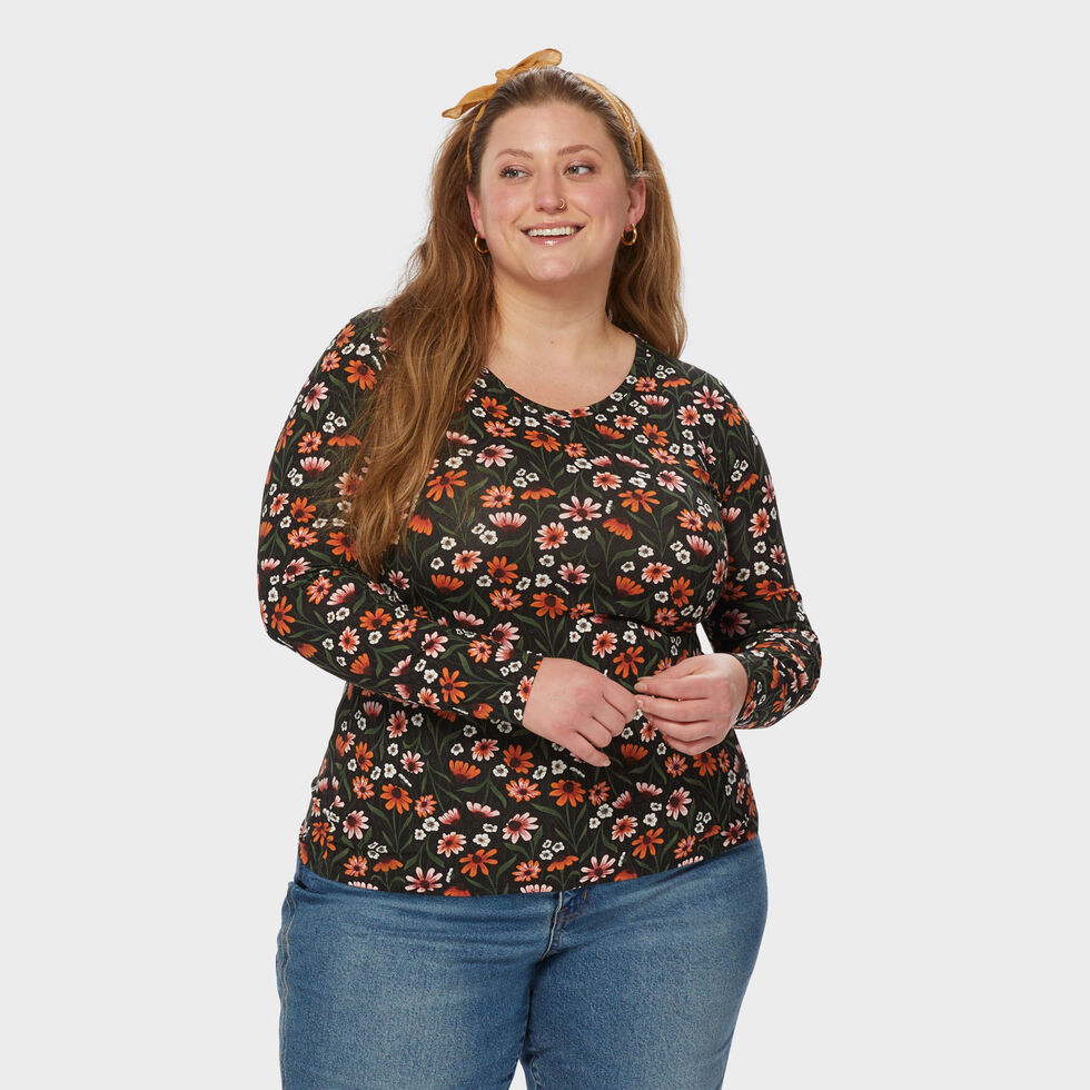 Women's Plus No-Yank Long Sleeve V-Neck T-Shirt Duluth Trading