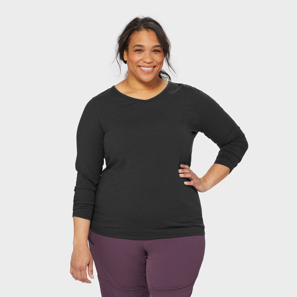 Women's Plus No-Yank Long Sleeve V-Neck T-Shirt Main Image