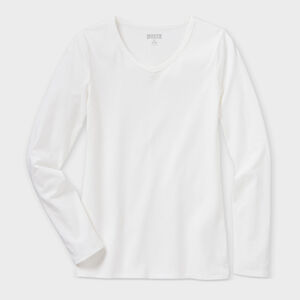 Women's No-Yank Long Sleeve V-Neck T-Shirt WHI SM