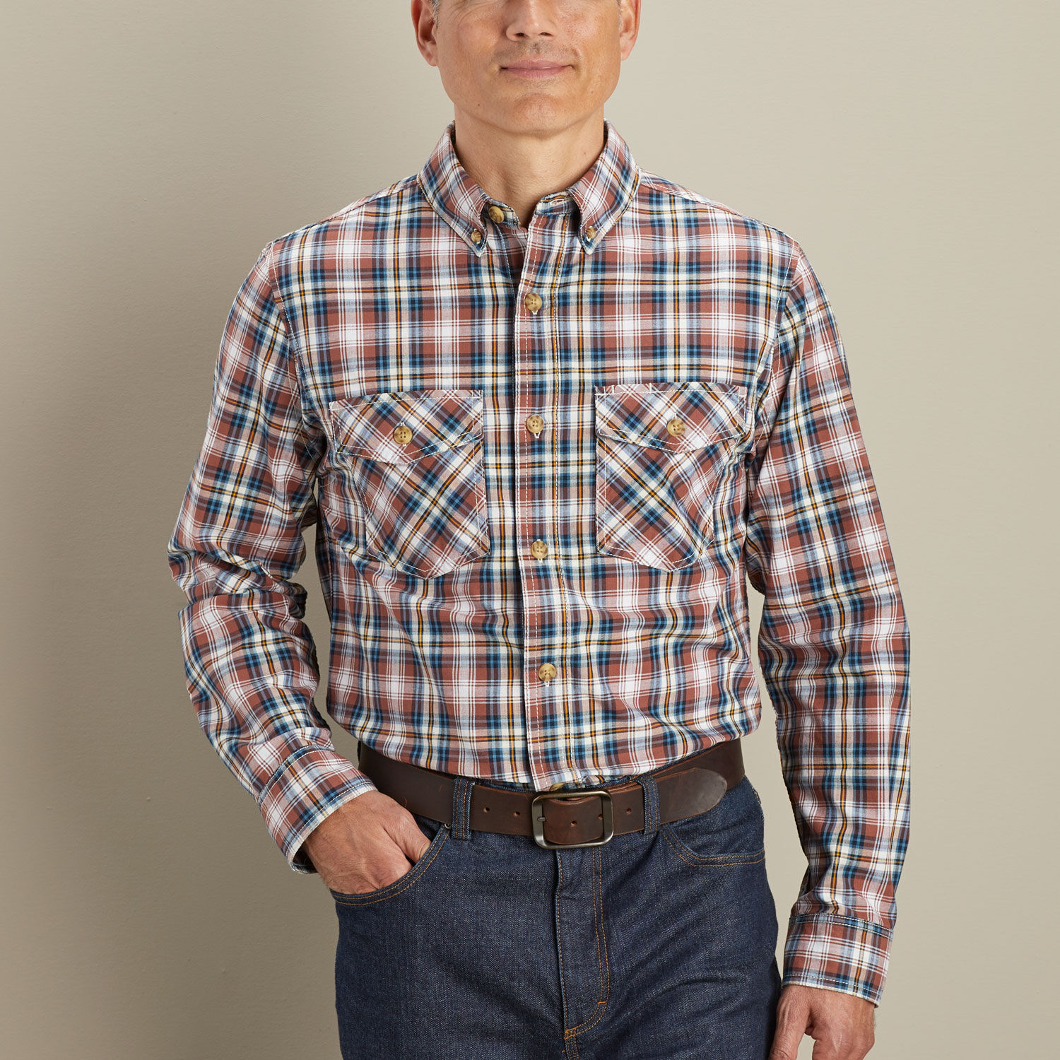 Men's Free Swingin' Chambray Slim Long Sleeve Pattern Shirt