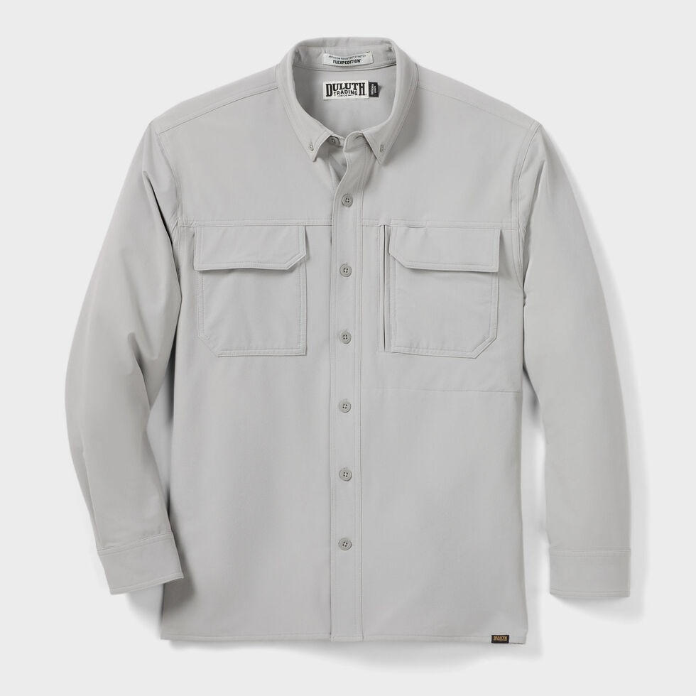 duluth trading dress shirts Men's Fire Hose Lightweight Long Sleeve Work Shirt - Blue XLG REG