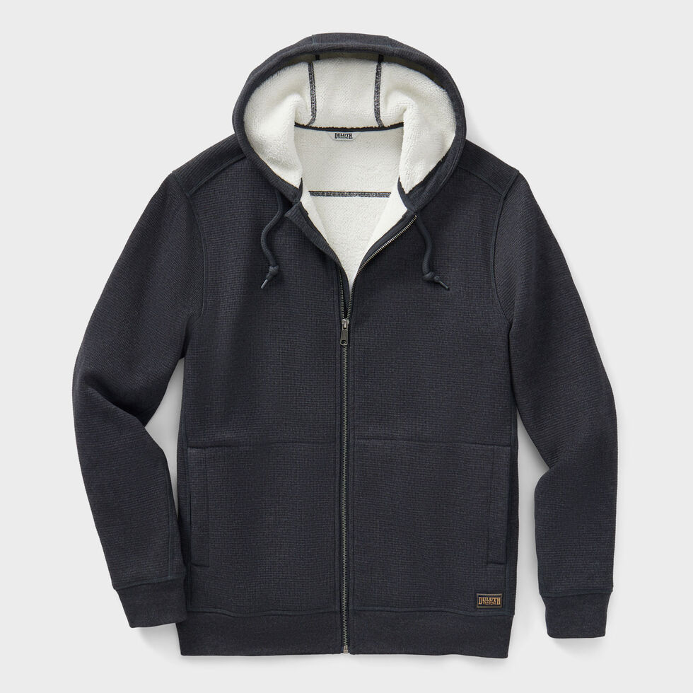 Pullover Hoodie Mens Sherpa Lined Sweatshirts Men's Sueded Sherpa-Lined Full Zip Hoodie In Navy