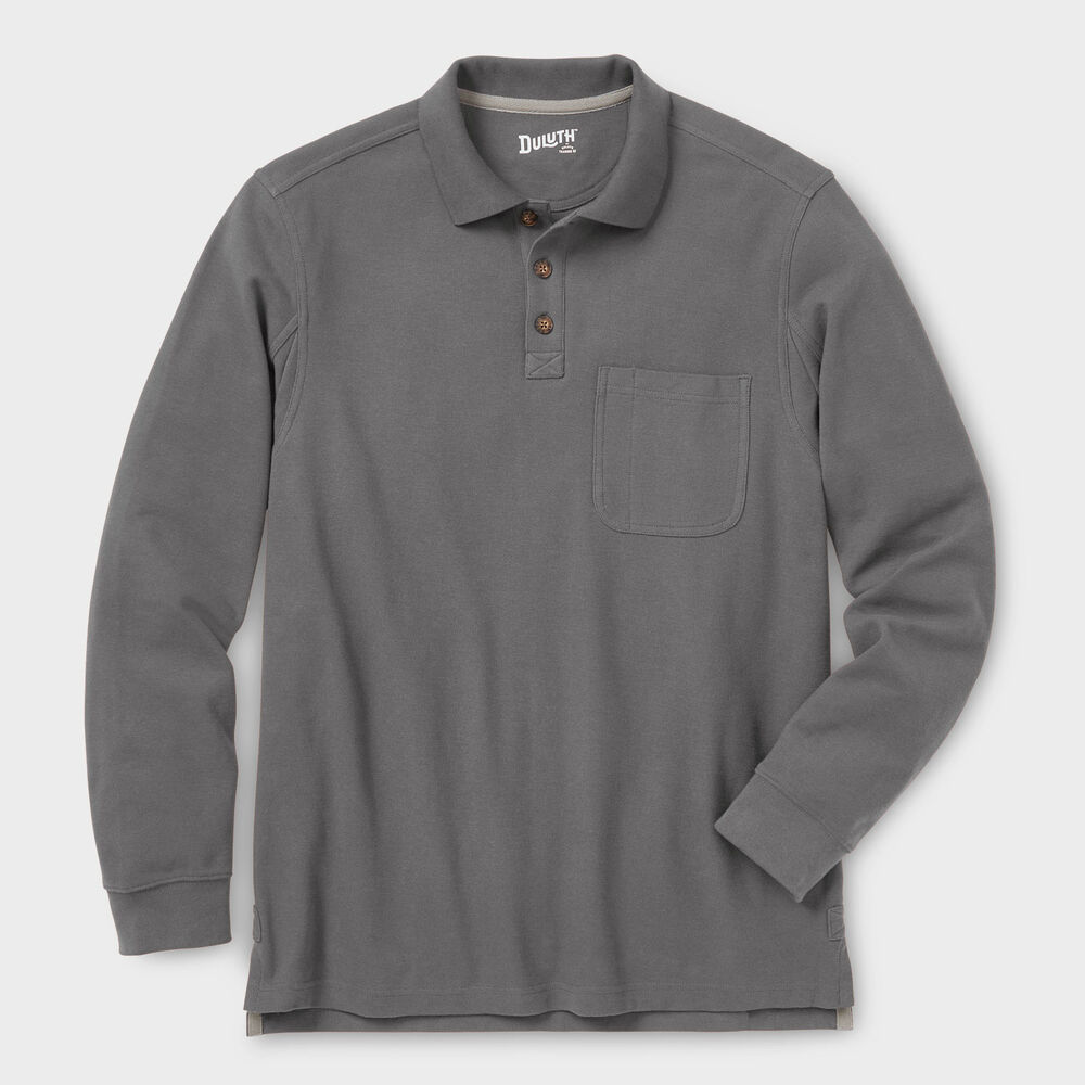 Men's No Polo Shirt Long Sleeve with Pocket Main Image