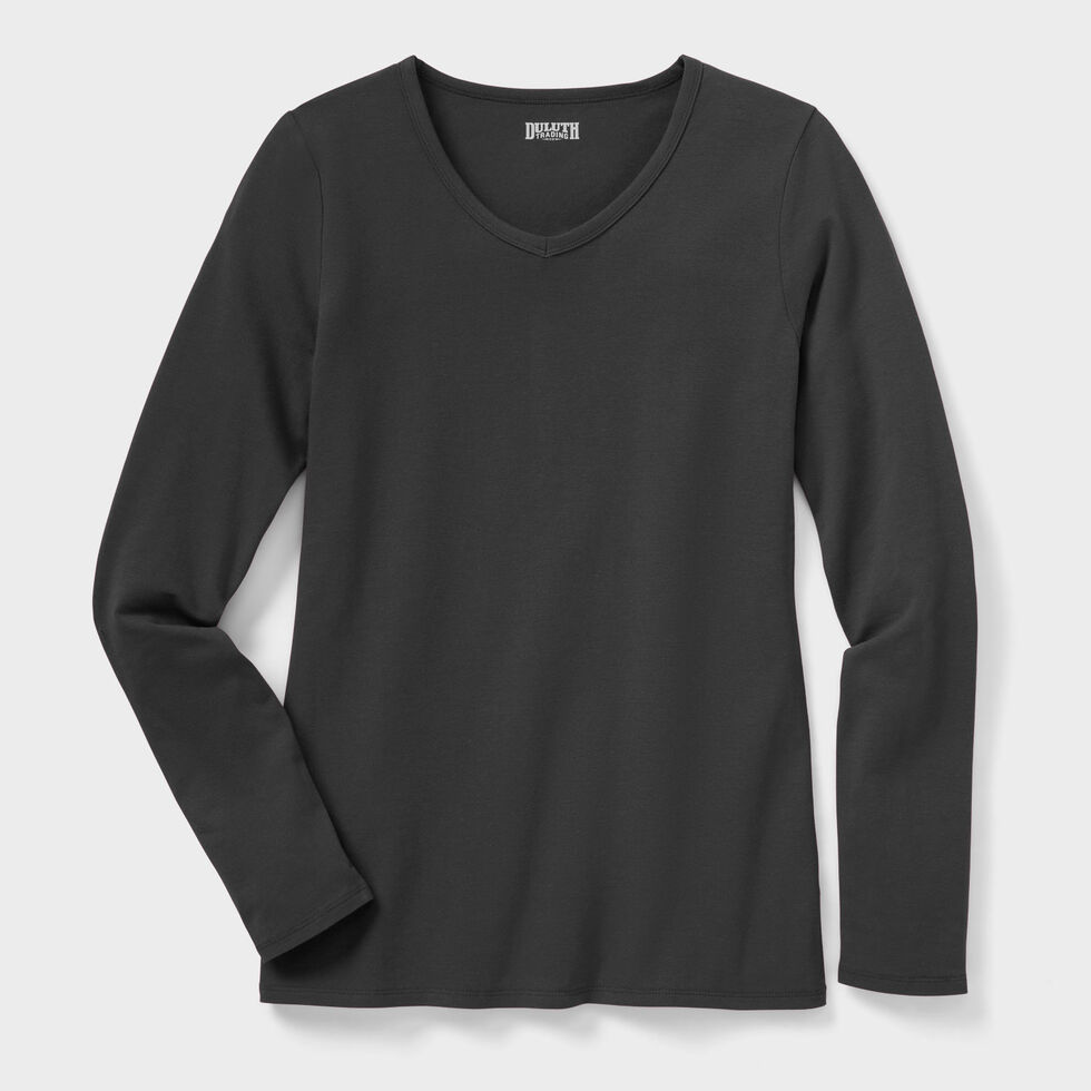 Women's Plus No-Yank Long Sleeve V-Neck T-Shirt - Black 1x - Duluth Trading Company, image size:980x980
