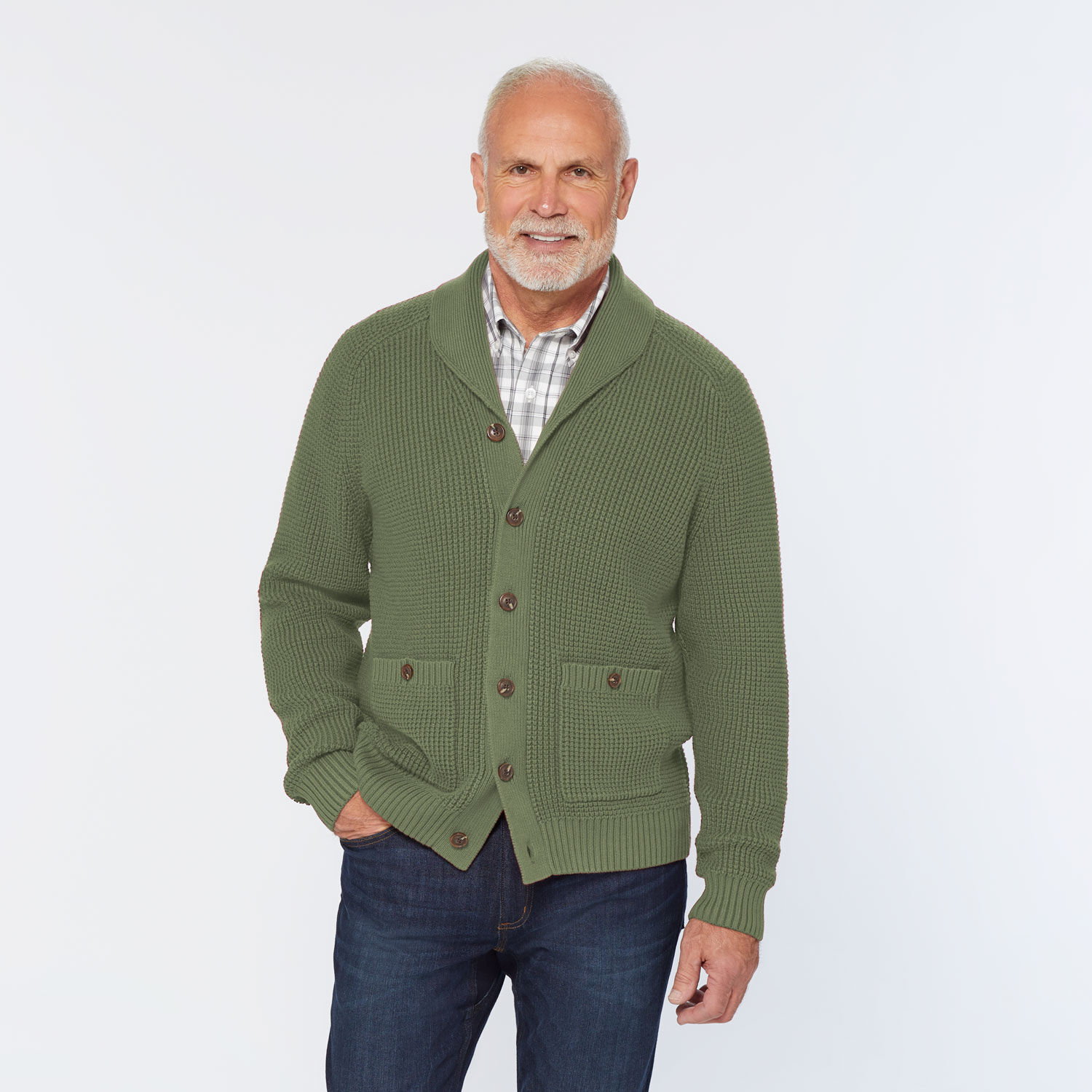 Men's Burly Retirement Shawl Collar Waffle Cardigan | Duluth