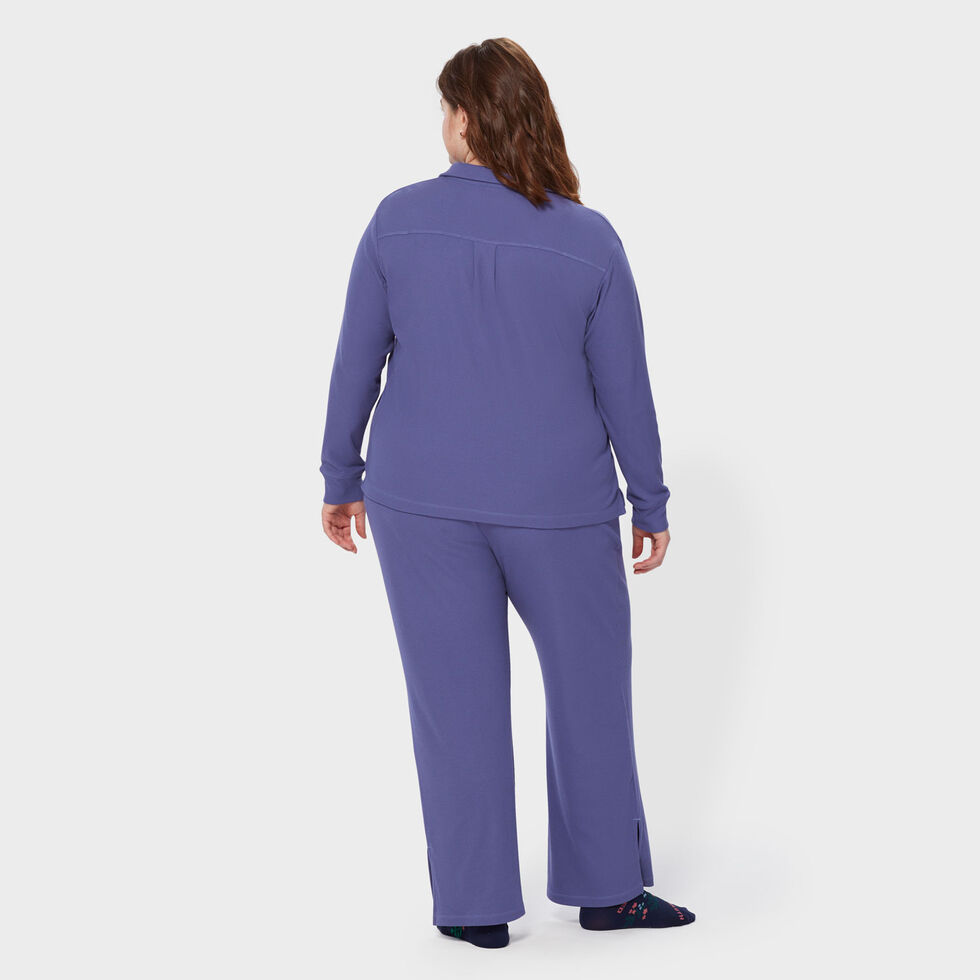 Anjue Women's Two-Piece Pajama Set - Button-Down Top & Drawstring Pants, Soft Modal (Purple, XL)
