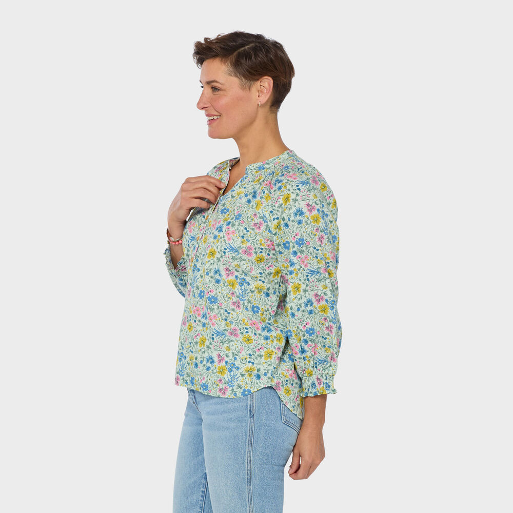 Women's Artisan Hemp 3/4 Sleeve Smocked Blouse Main Image