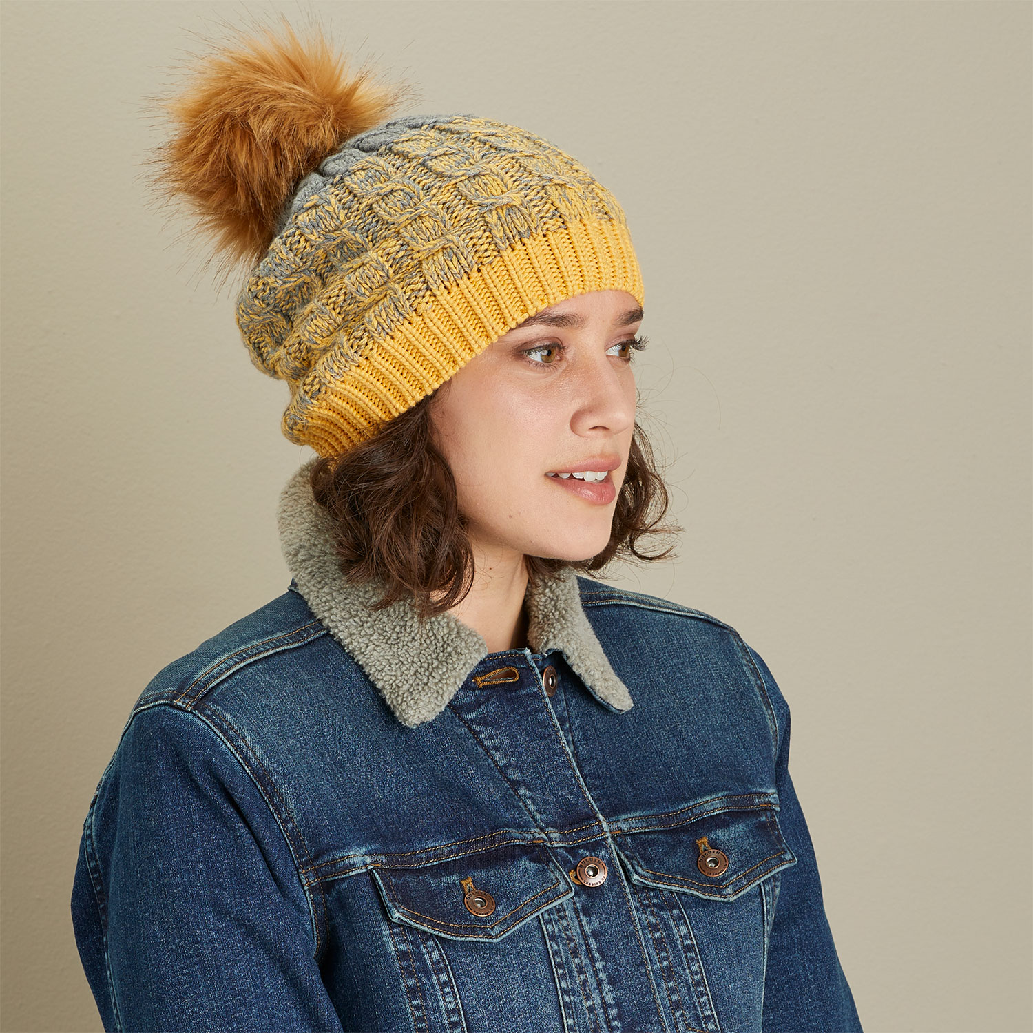 Knitted Beanie hat with Removable Pom Pom for Women