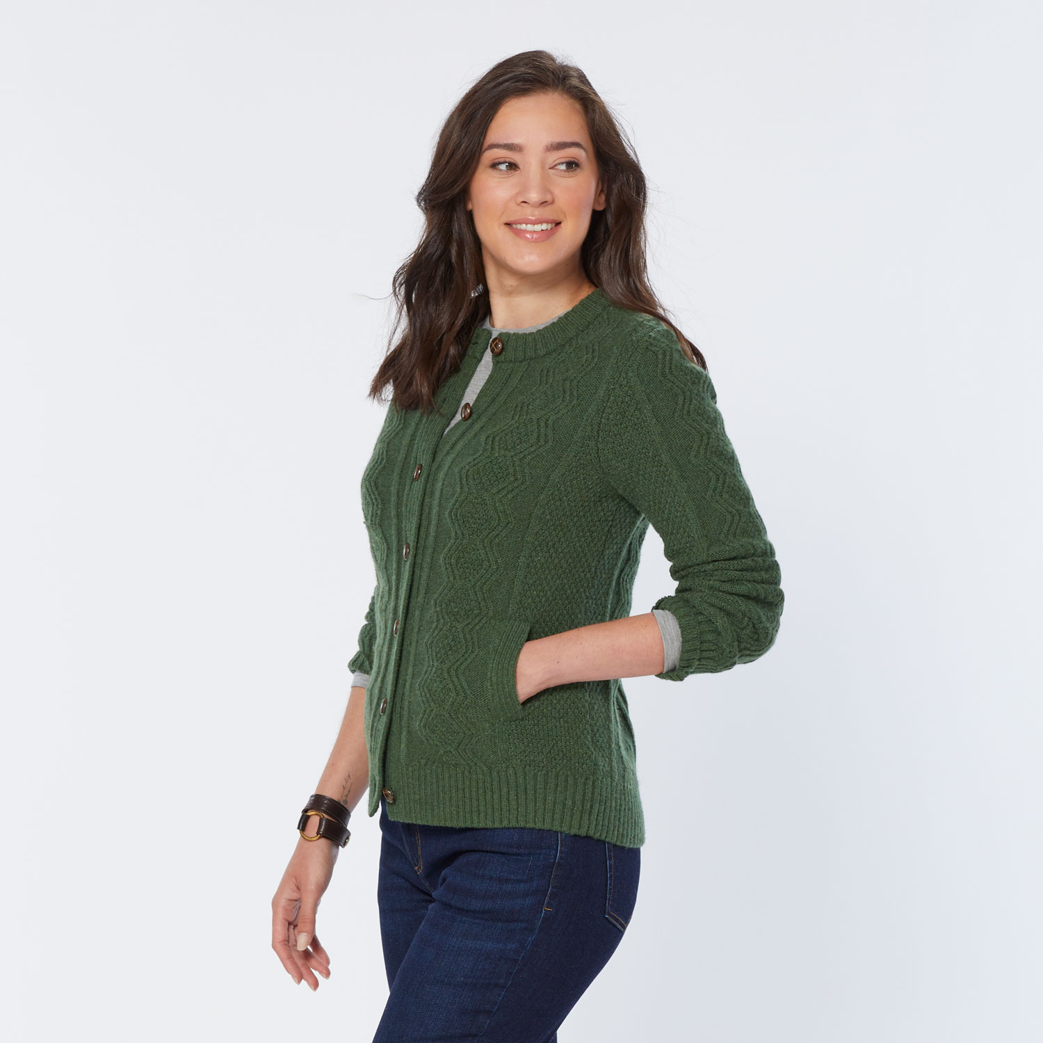 Women's Woolpaca Crew Cable Cardigan Sweater