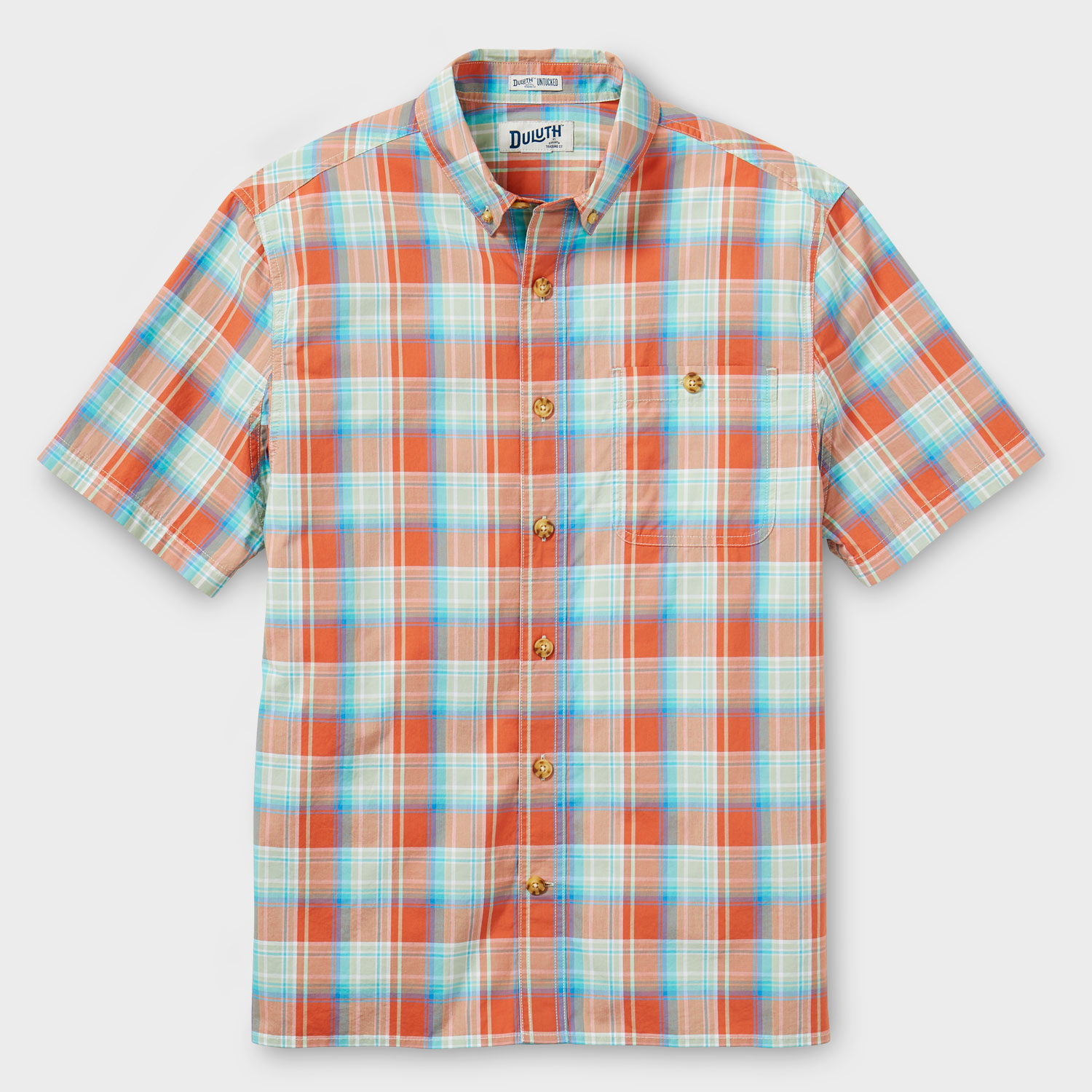 Duluth Trading Fishing Shirt Mens 2XLT Orange Pink Short Sleeve Breathable