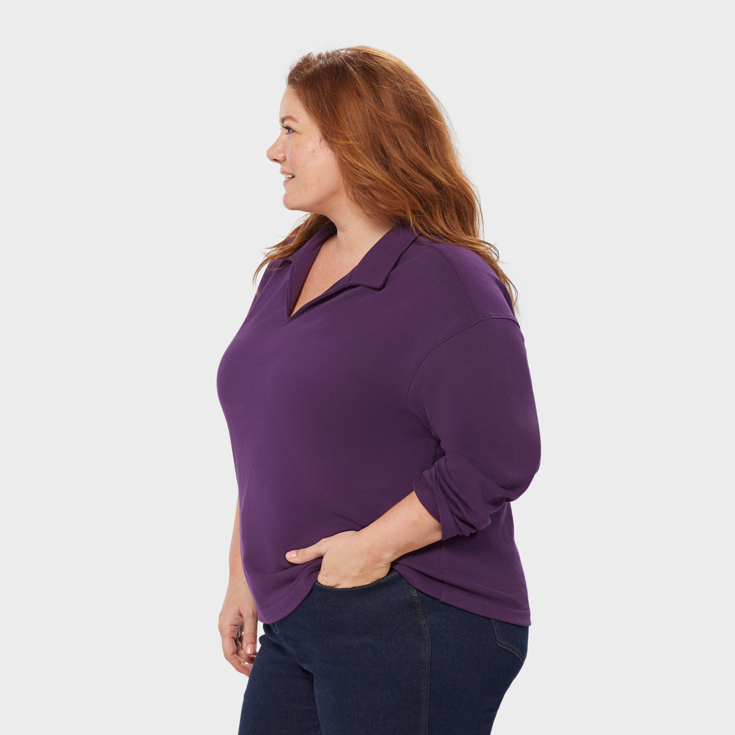 Women's Plus Canal Park Terry Collared Long Sleeve - image 3